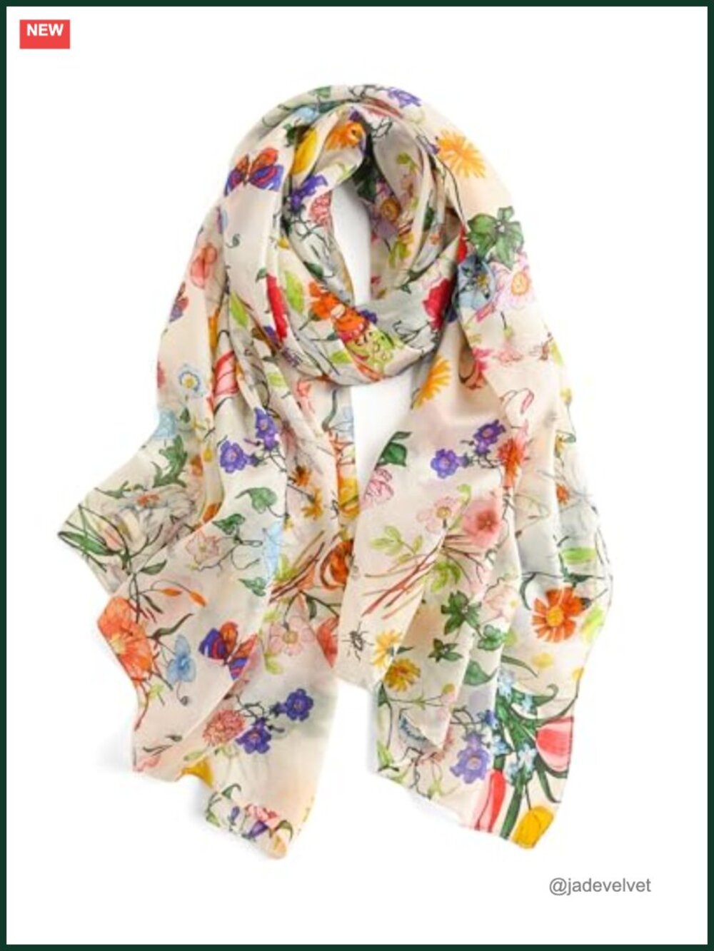 100% Mulberry Silk Scarf for Women, 69" x 43" Lightweight Large Silk Floral